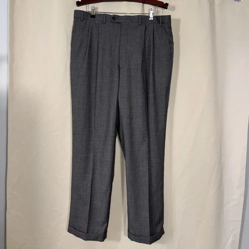 Lauren Ralph Lauren Men’s Wool Dress Slacks Gray Glen Check Pleated 38W 32L